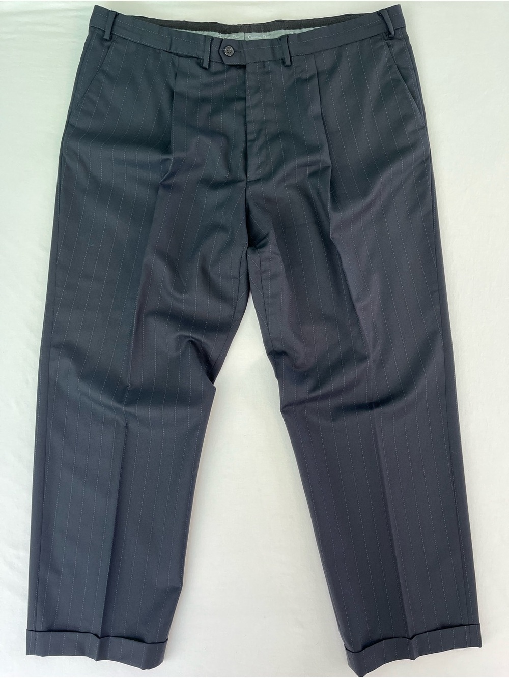 Christian Dior Vintage Men’s Navy Dress Pants Pleated Suit Pinstripes Size 40x30